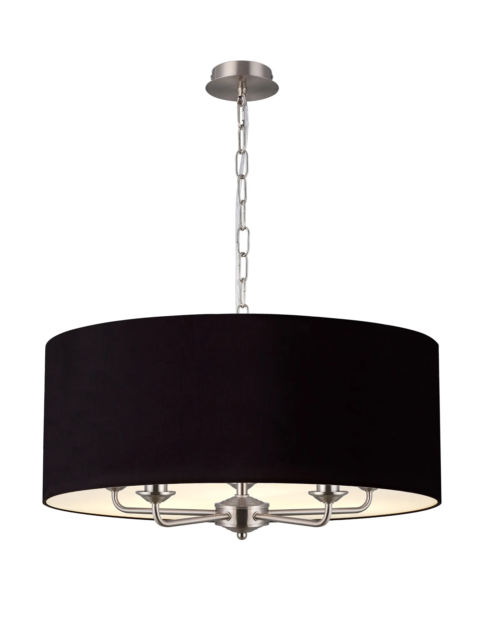 DK0676  Banyan 60cm 5 Light Pendant Satin Nickel, Midnight Black/Green Olive
